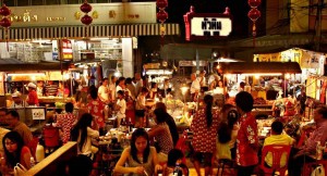 Thailand market with restaurants